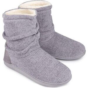 Women's Cozy Winter Warm Knit Memory Foam Non Slip Gray  Slipper Bootie Shoes